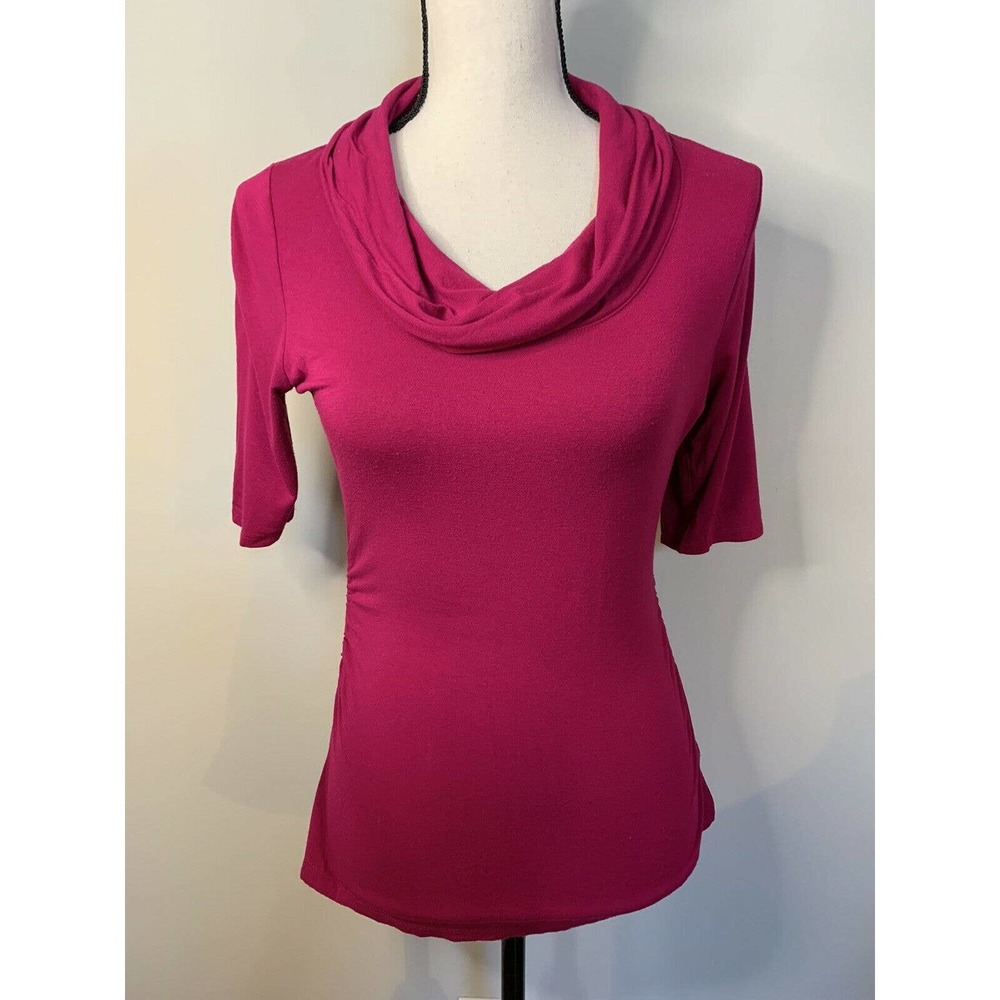 THE LIMITED Short Sleeve Blouse Top Cowl Neck Pullover Ruched Sides Purple Small